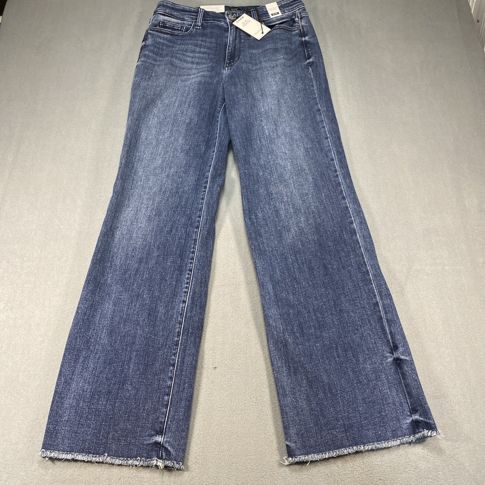 Judy Blue Jeans 9/29 Mid Rise Tinted Wide Leg Frayed Hem Dark Wash NWT JB82640DK